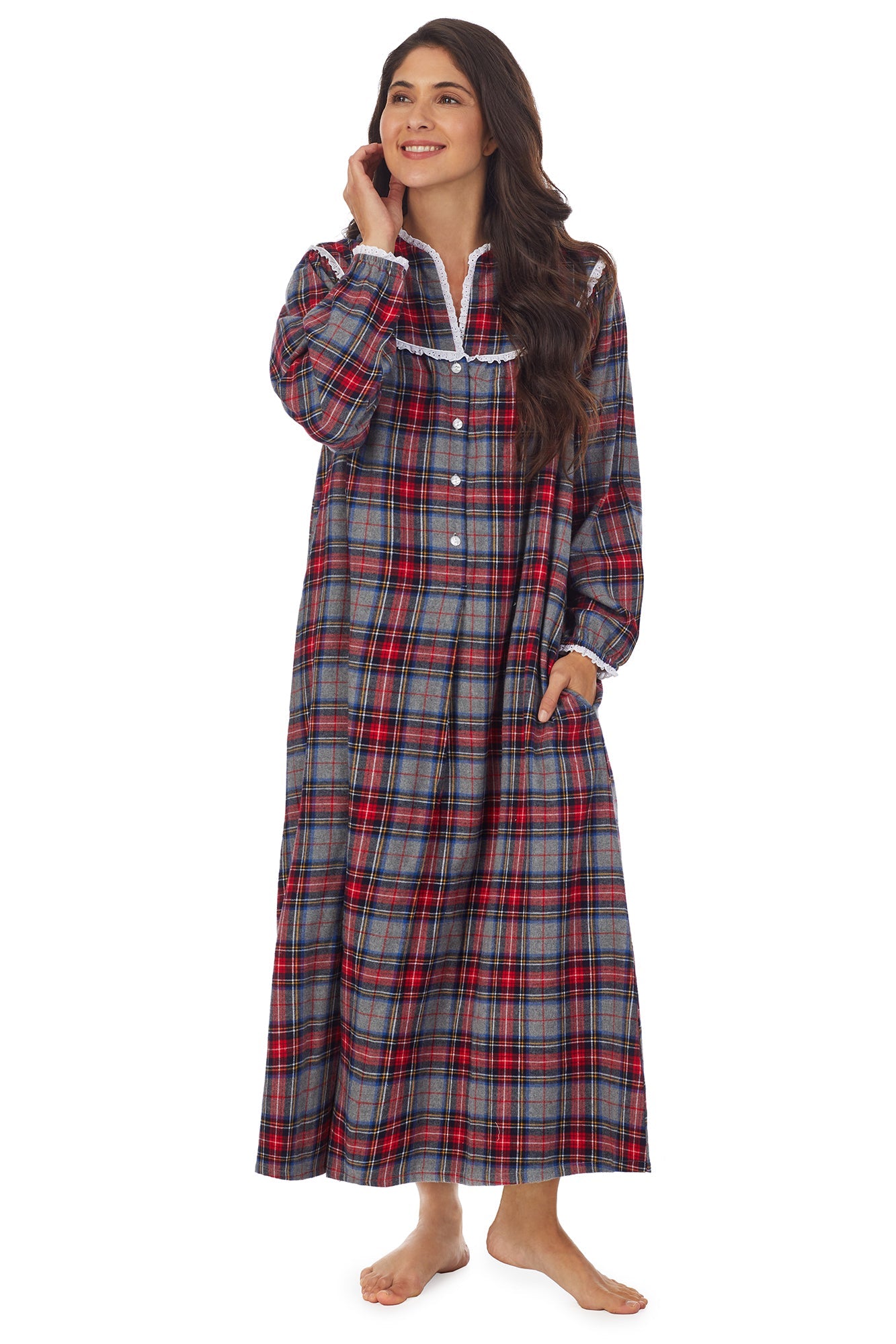 Lanz of Salzburg Open Neck Pocketed Flannel Gown