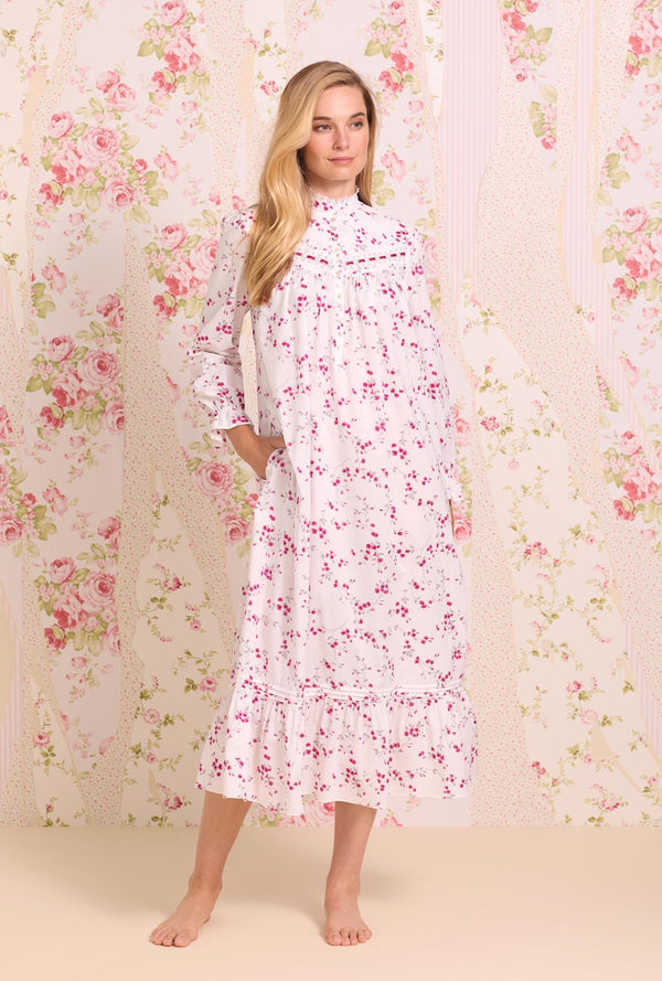 Eileen West Hollyberry Floral Cotton Lawn Highneck Nightgown