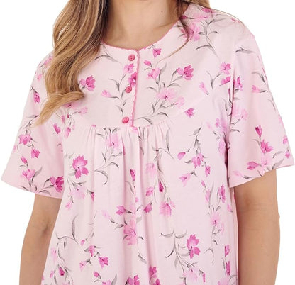 Floral Print Cotton Jersey Short Sleeve Nightdress