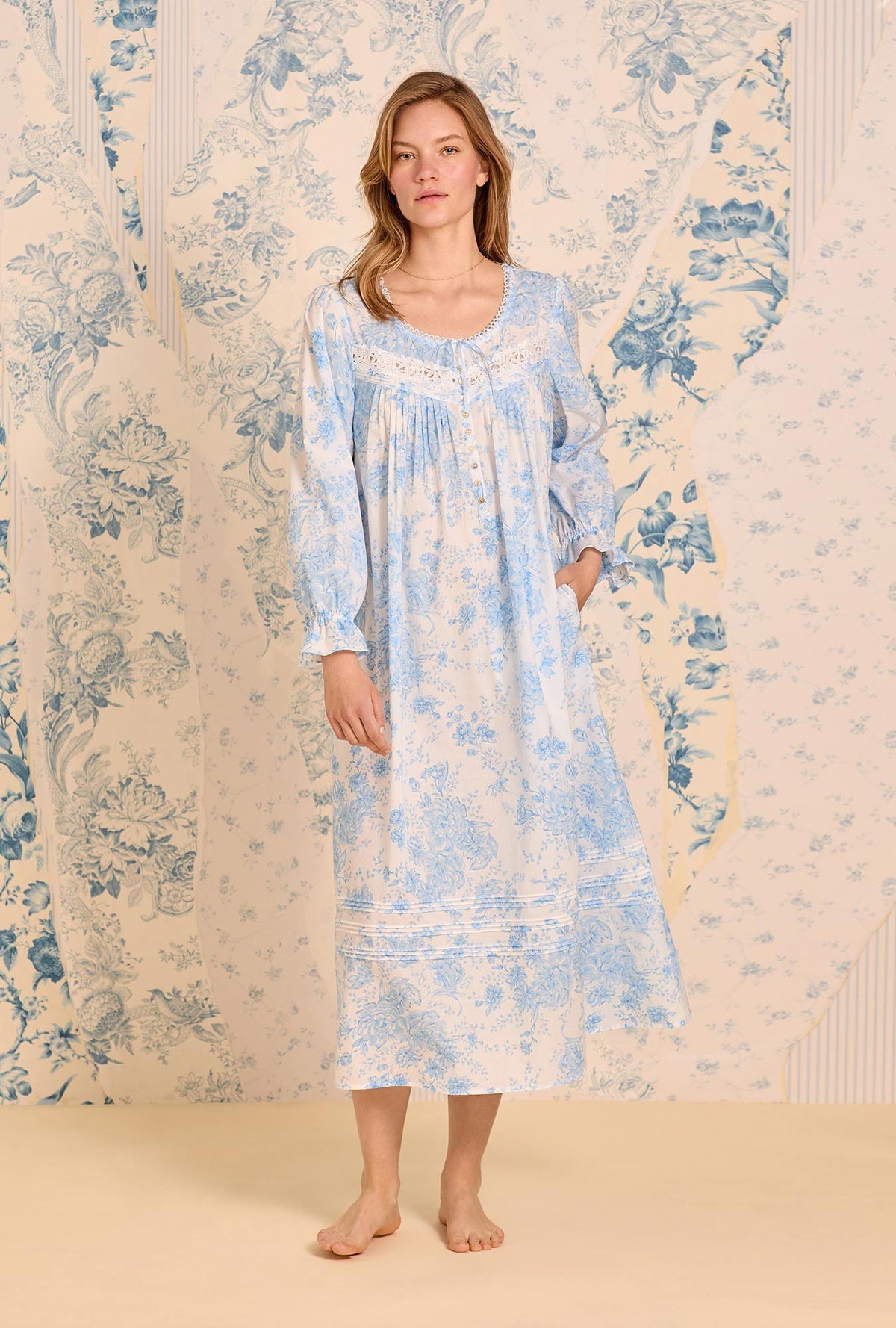 Eileen West Chateau Bloom Long Sleeve Cotton Lawn Ballet Nightgown