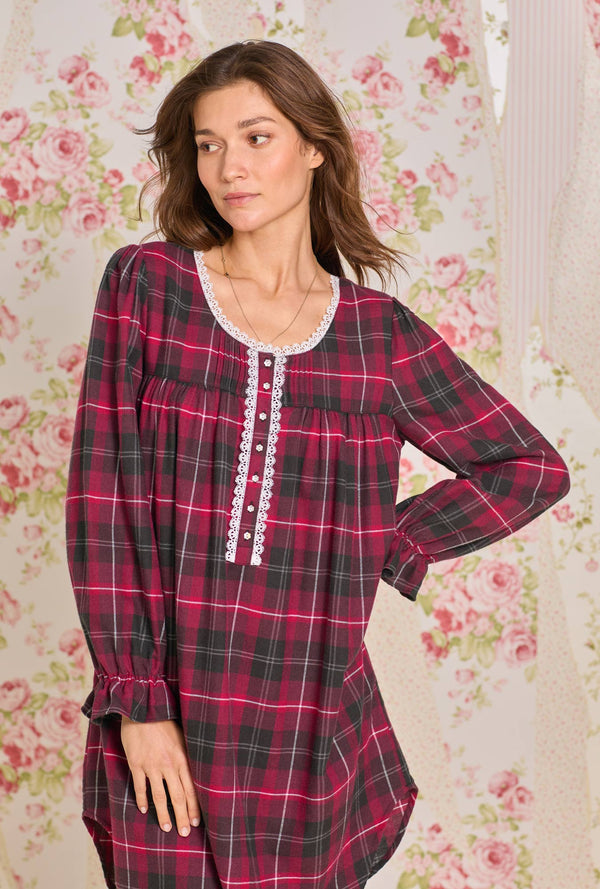 Eileen West Hollyberry Plaid Cotton Rayon Flannel Short Nightshirt