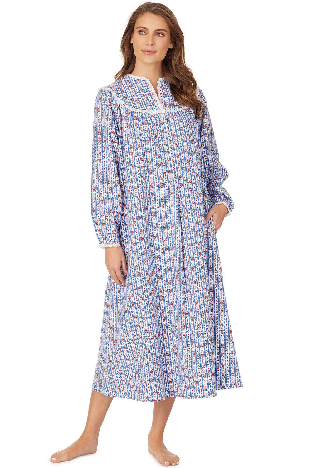 Lanz of Salzburg Open Neck Pocketed Flannel Gown