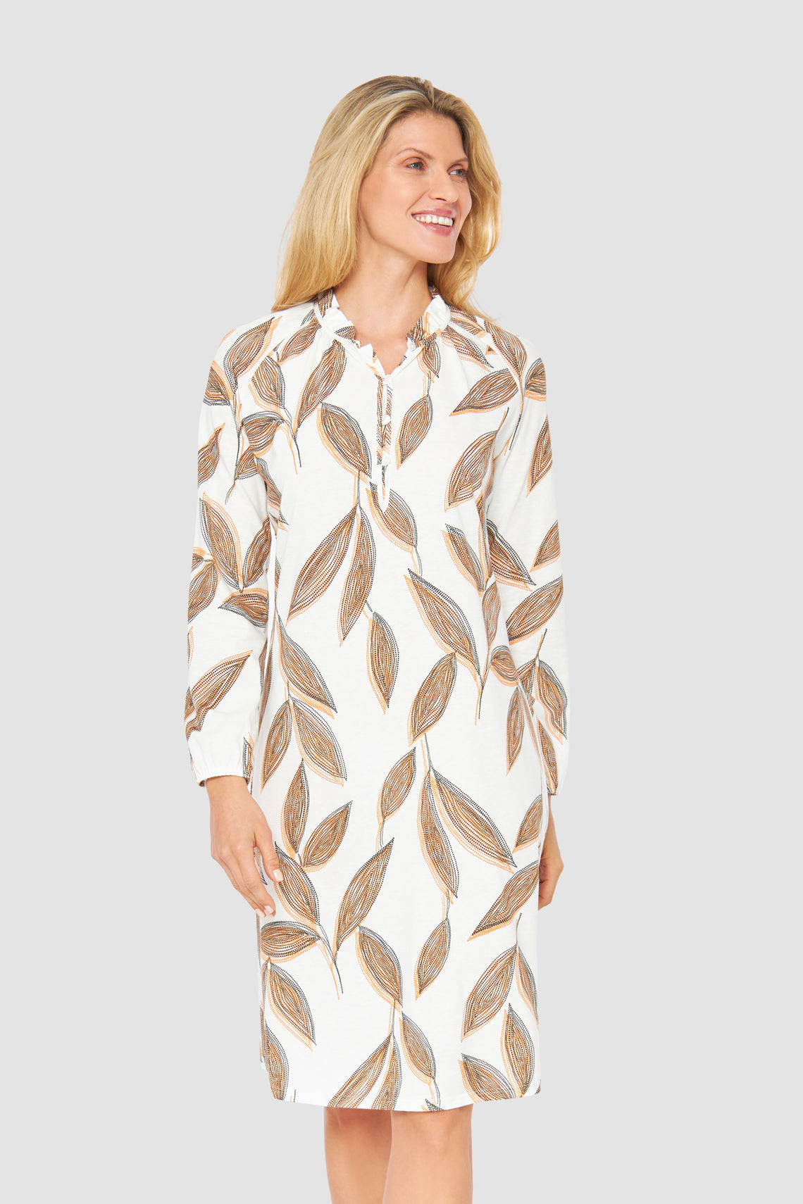 Feraud Spotted Leaf Print Cotton Nightgown Lounger