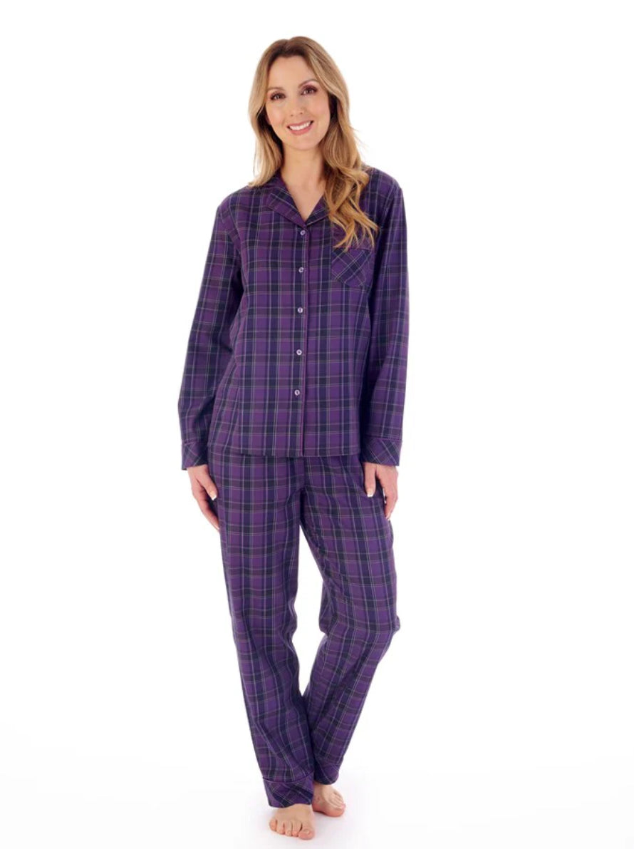 Slenderella Woven Check Tailored Long Sleeve Pyjama – Classic Cotton Nightwear