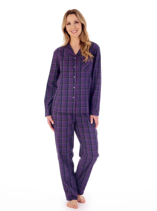 Slenderella Woven Check Tailored Long Sleeve Pyjama – Classic Cotton Nightwear
