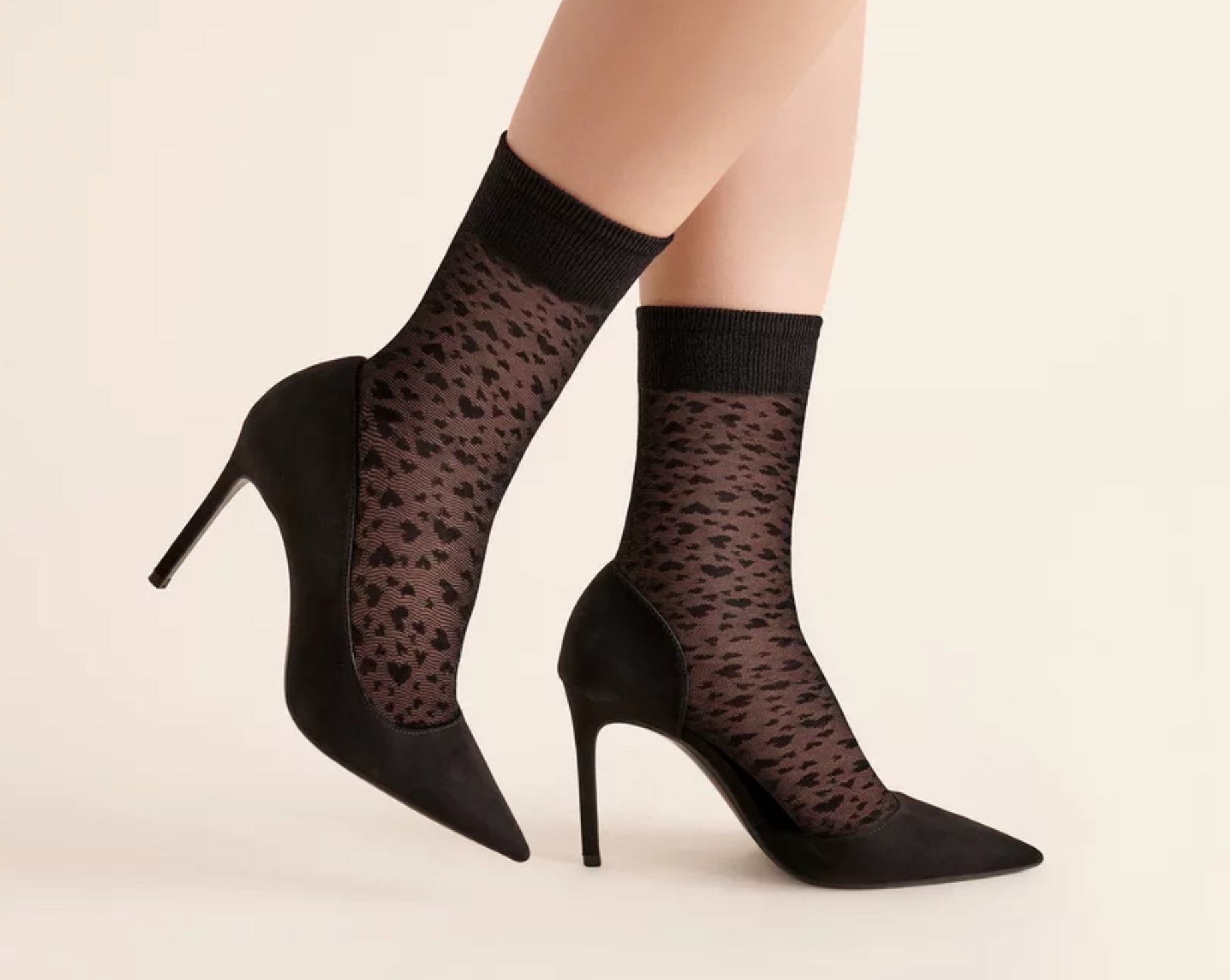 Gabriella Mila Heart Pattern Socks – Women’s Sheer Ankle-Length Hosiery