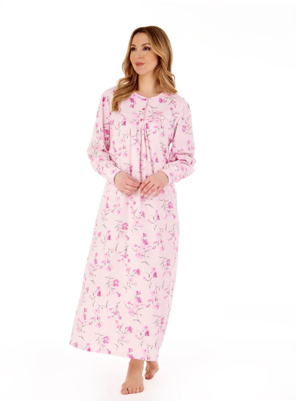 Slenderella Floral Scroll 50” Long Sleeve Jersey Nightdress