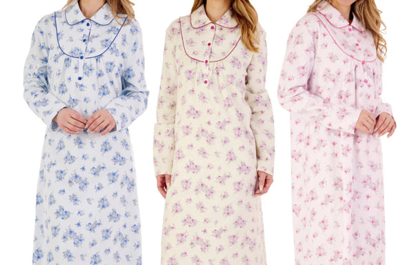 Slenderella Floral Printed Luxury Flannel 43″ Nightdress – Soft Cotton Comfort & Classic Floral Style