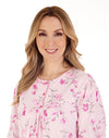 Slenderella Floral Scroll 50” Long Sleeve Jersey Nightdress