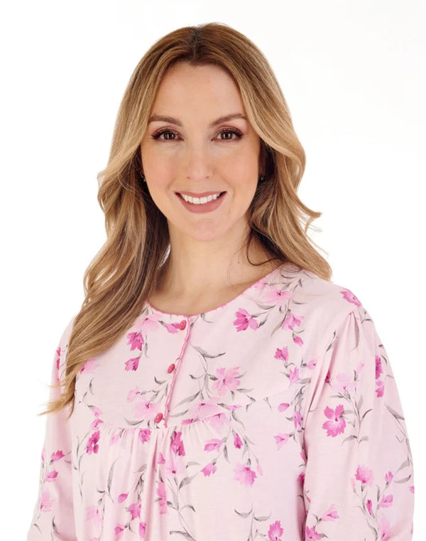 Slenderella Floral Scroll 50” Long Sleeve Jersey Nightdress