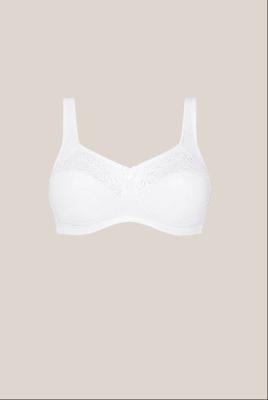 Amoena Katja Wire-Free Bra White – Soft Cotton Pocketed Mastectomy Bra with Comfortable Support