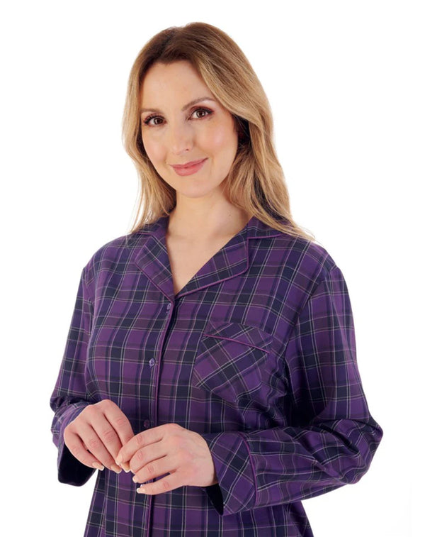 Slenderella Woven Check Tailored Long Sleeve Pyjama – Classic Cotton Nightwear