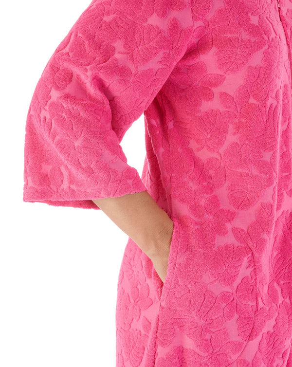 42" Embossed Floral Terrycloth Zip Up Robe