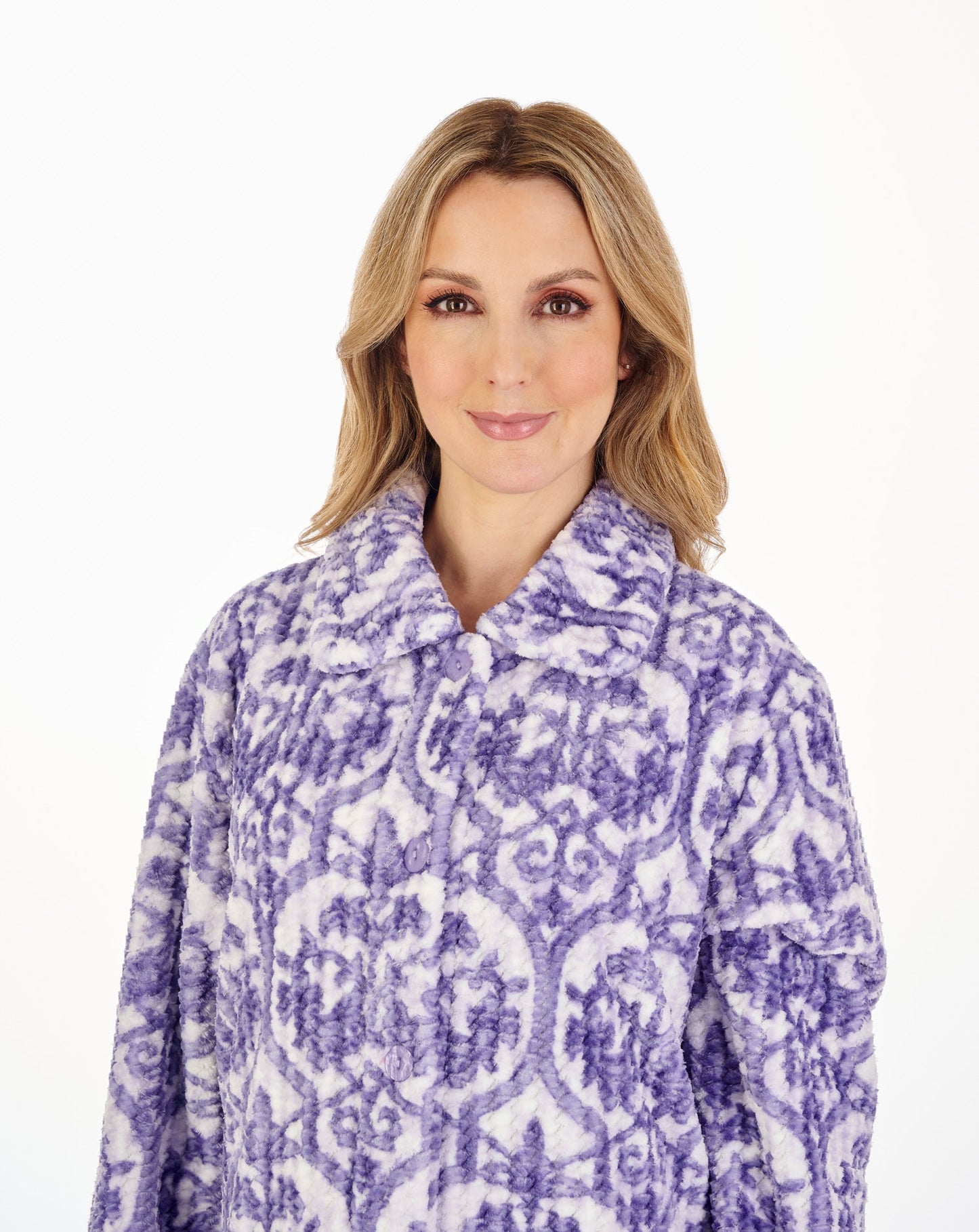 Fleece Abstract Print Button Down Dressing Gown