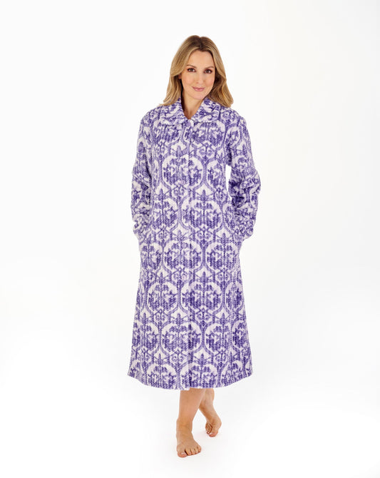 Fleece Abstract Print Button Down Dressing Gown