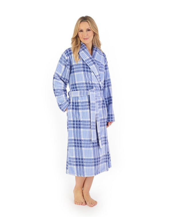 Check Print Waffle Fleece 46" Shawl Collar Wrap Robe