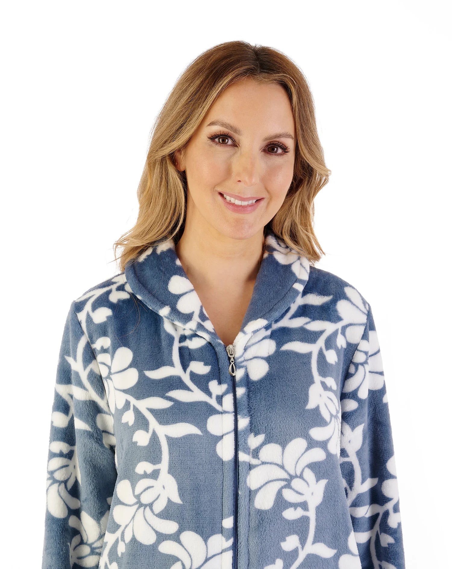 Slenderella 46″ Floral Flannel Fleece Housecoat – Soft, Cozy Zip-Through Comfort