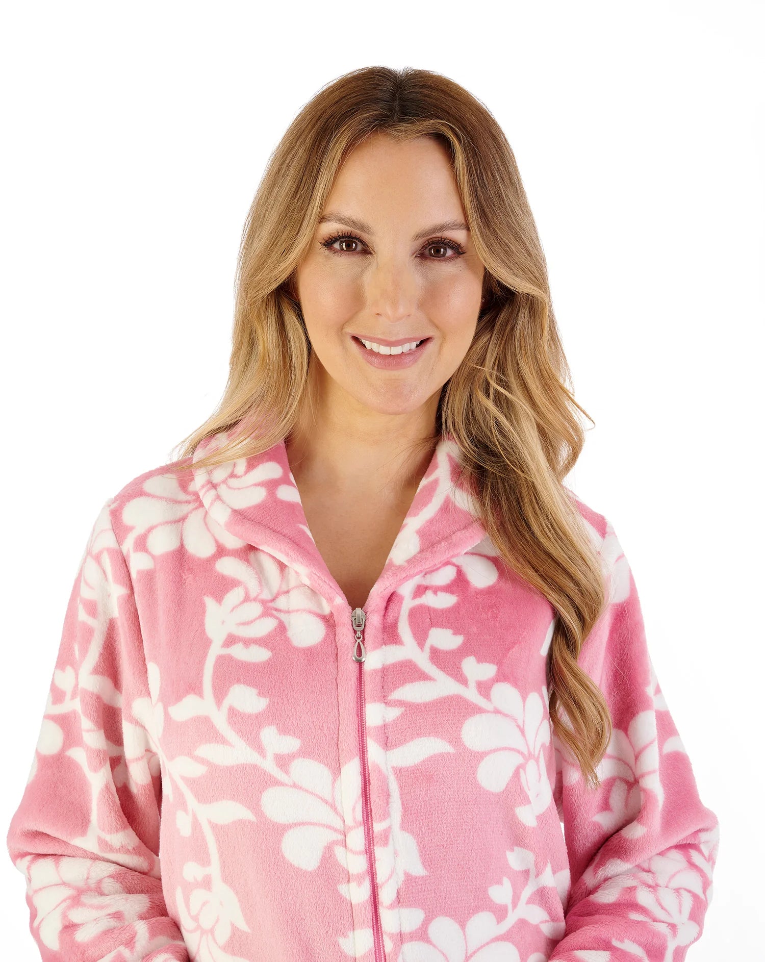 Slenderella 46″ Floral Flannel Fleece Housecoat – Soft, Cozy Zip-Through Comfort