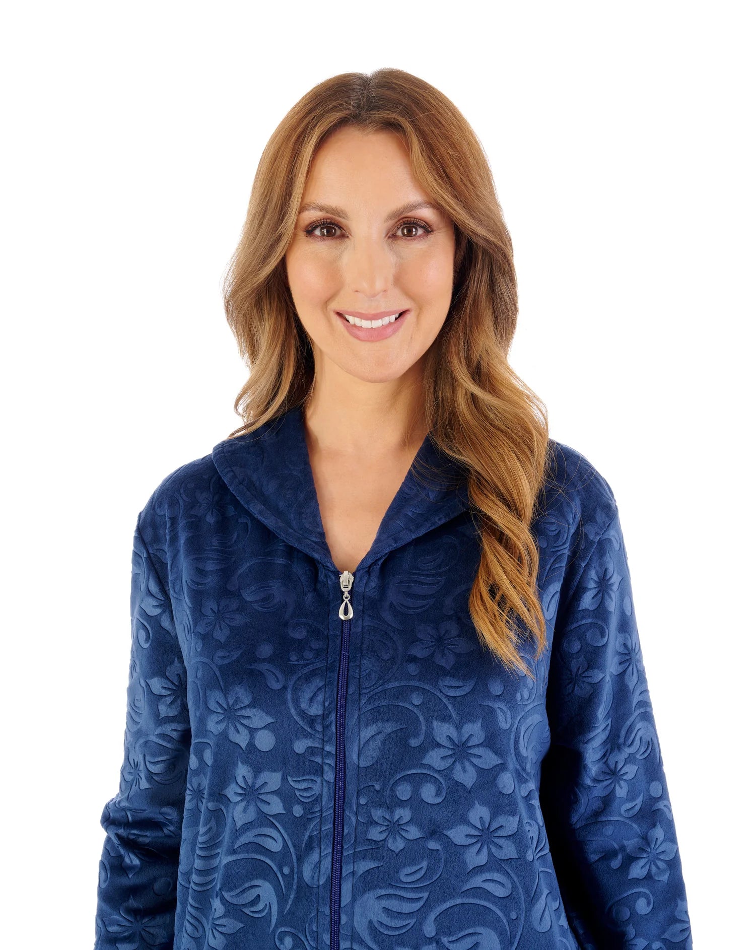 Slenderella 46″ Embossed Crystal Fleece Housecoat Zip UP