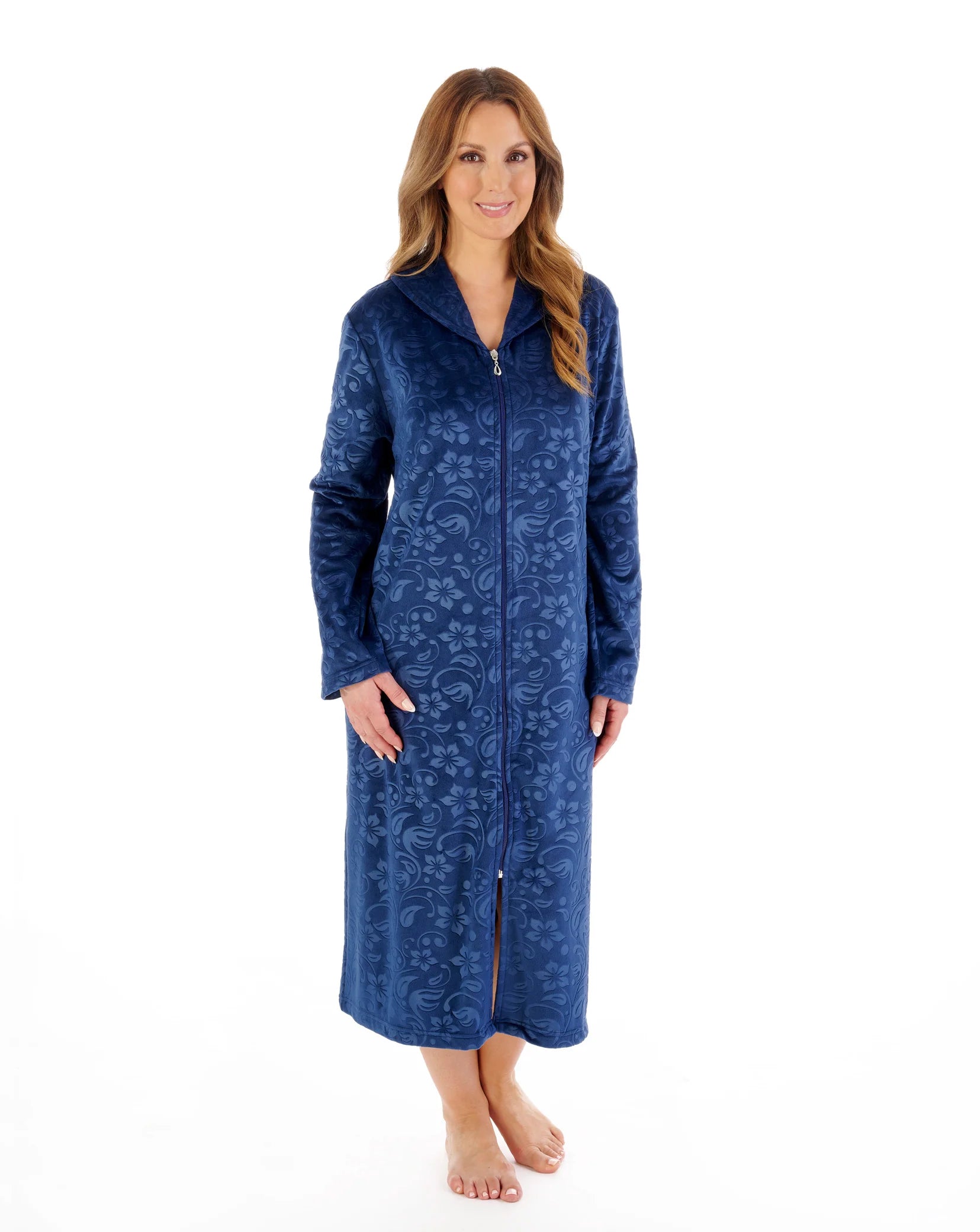 Slenderella 46″ Embossed Crystal Fleece Housecoat Zip UP