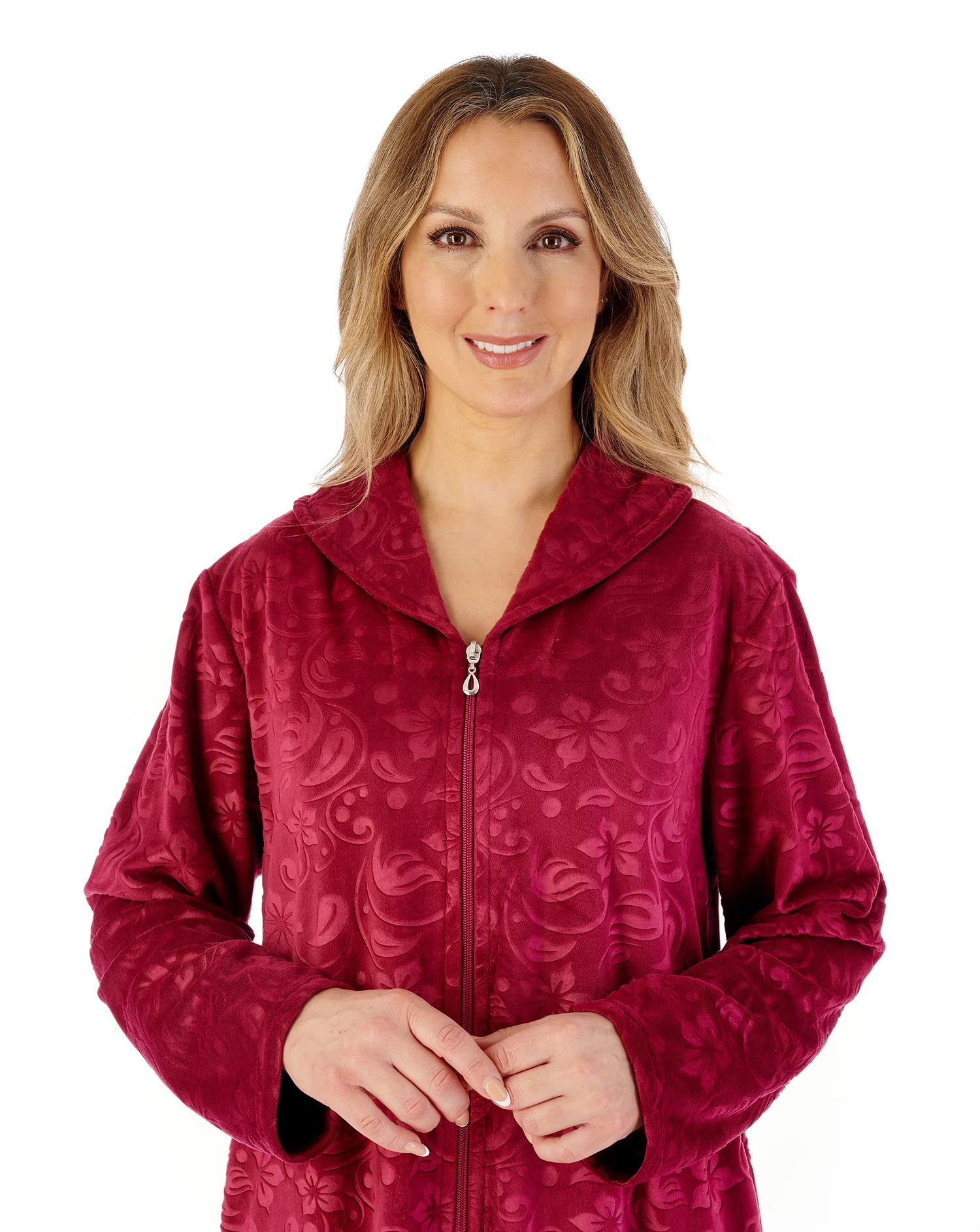 Slenderella 46″ Embossed Crystal Fleece Housecoat Zip UP