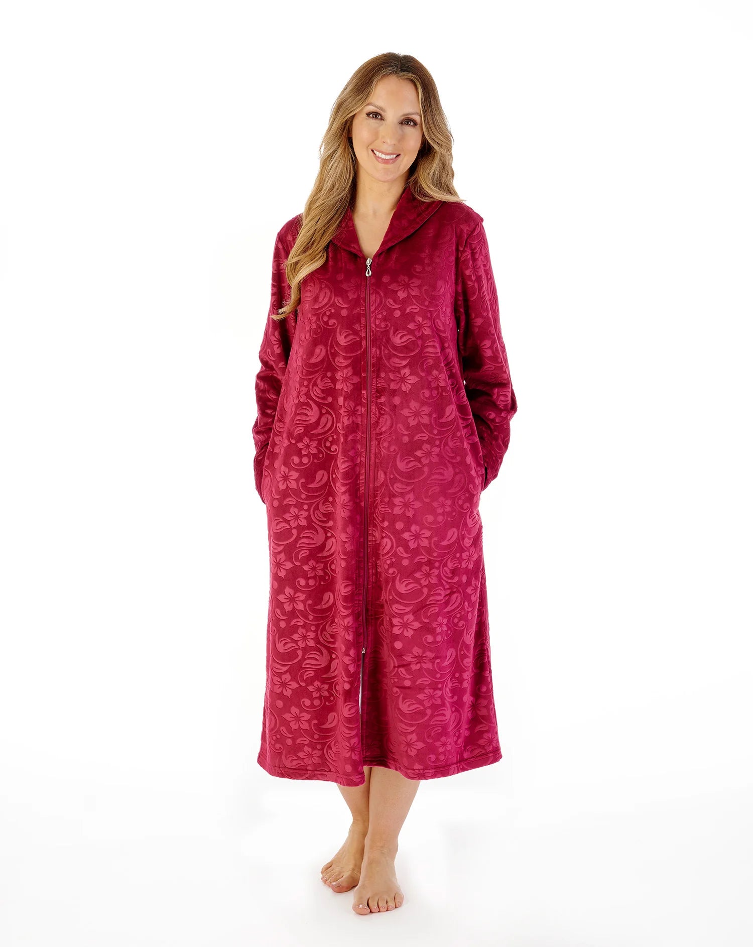 Slenderella 46″ Embossed Crystal Fleece Housecoat Zip UP