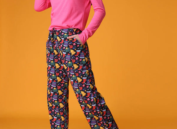 Mahogany - Bright and Merry Black Flannel Pajama Pants – Cozy, Playful, 100% Comfort