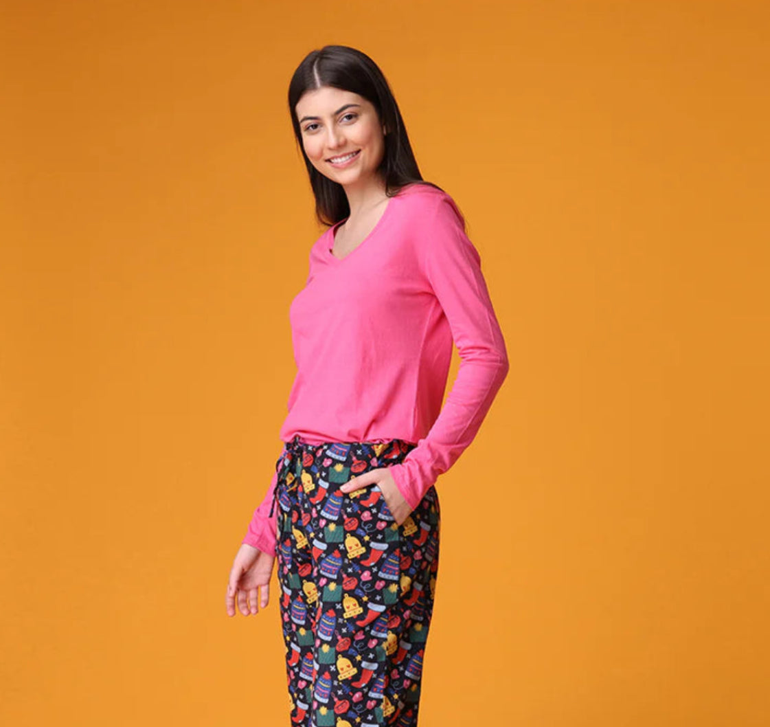 Mahogany - Bright and Merry Black Flannel Pajama Pants – Cozy, Playful, 100% Comfort