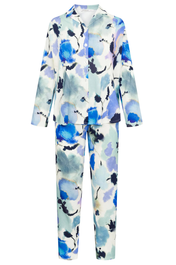 Louis Féraud Fancy Flower Pyjama Set – Elegant Cotton-Blend Floral Sleepwear in Blue