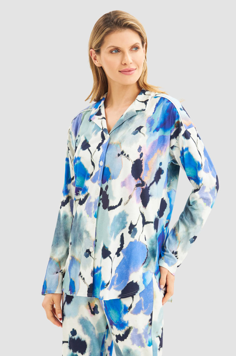 Louis Féraud Fancy Flower Pyjama Set – Elegant Cotton-Blend Floral Sleepwear in Blue