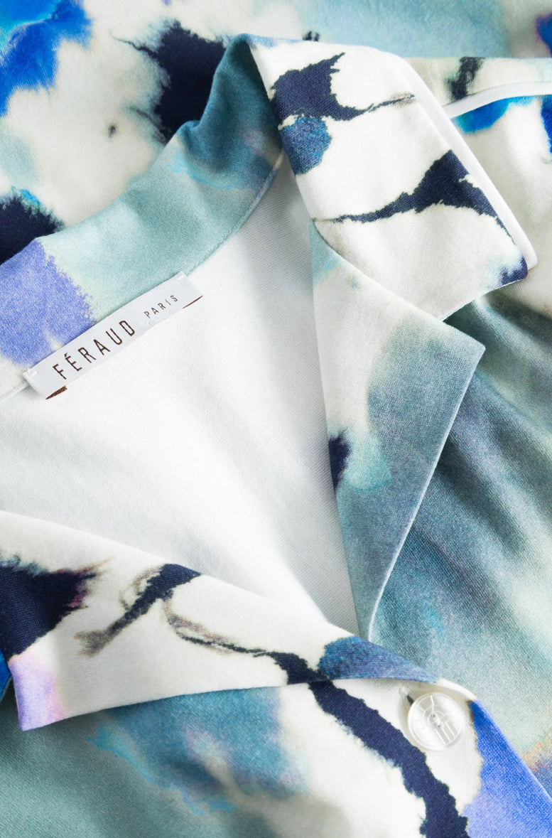 Louis Féraud Fancy Flower Pyjama Set – Elegant Cotton-Blend Floral Sleepwear in Blue