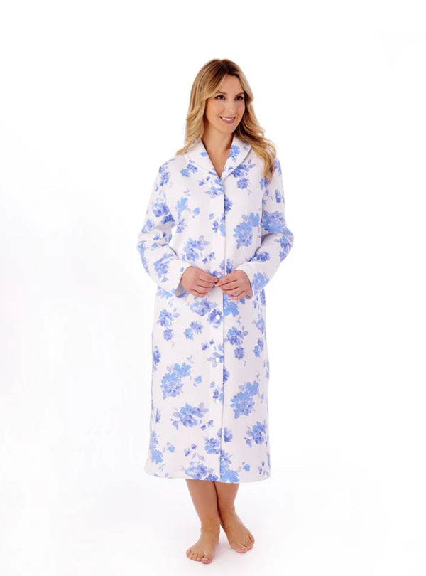 Slenderella 45″ Floral Mock-Quilt Button-Through Housecoat
