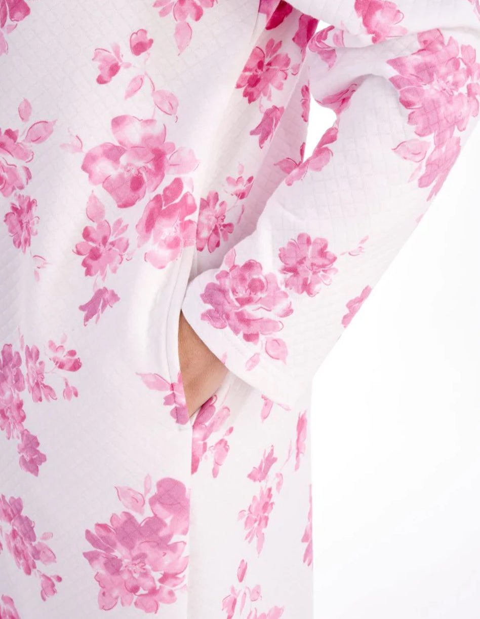 Slenderella 45″ Floral Mock-Quilt Button-Through Housecoat