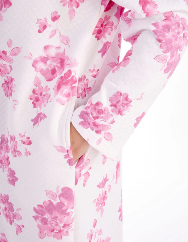 Slenderella 45″ Floral Mock-Quilt Button-Through Housecoat