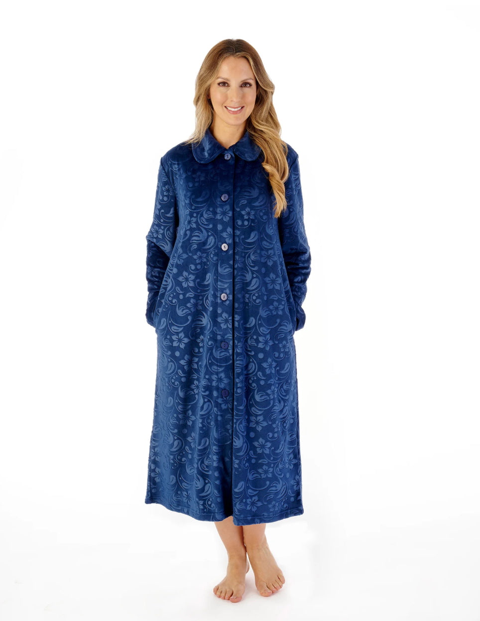 Slenderella 46″ Embossed Crystal Fleece Button Down Housecoat