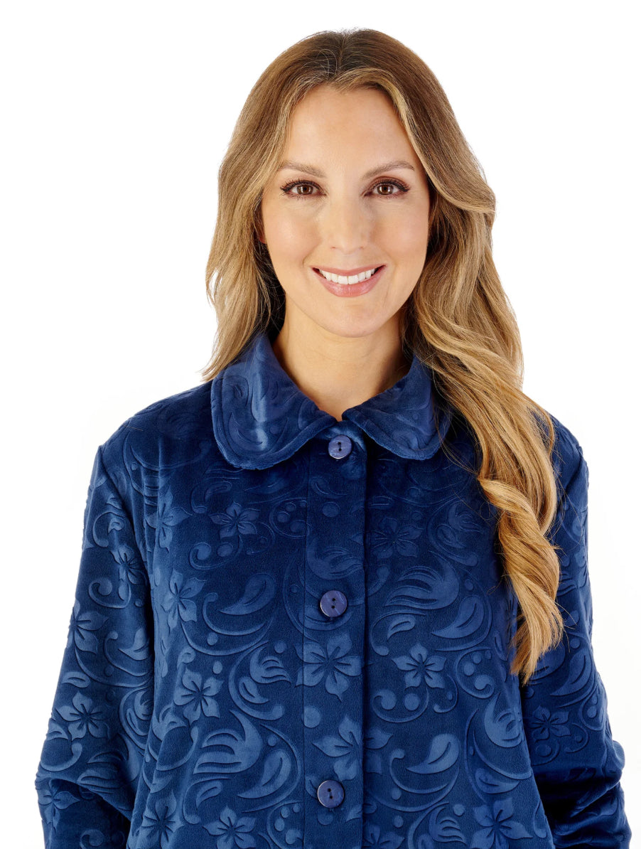Slenderella 46″ Embossed Crystal Fleece Button Down Housecoat