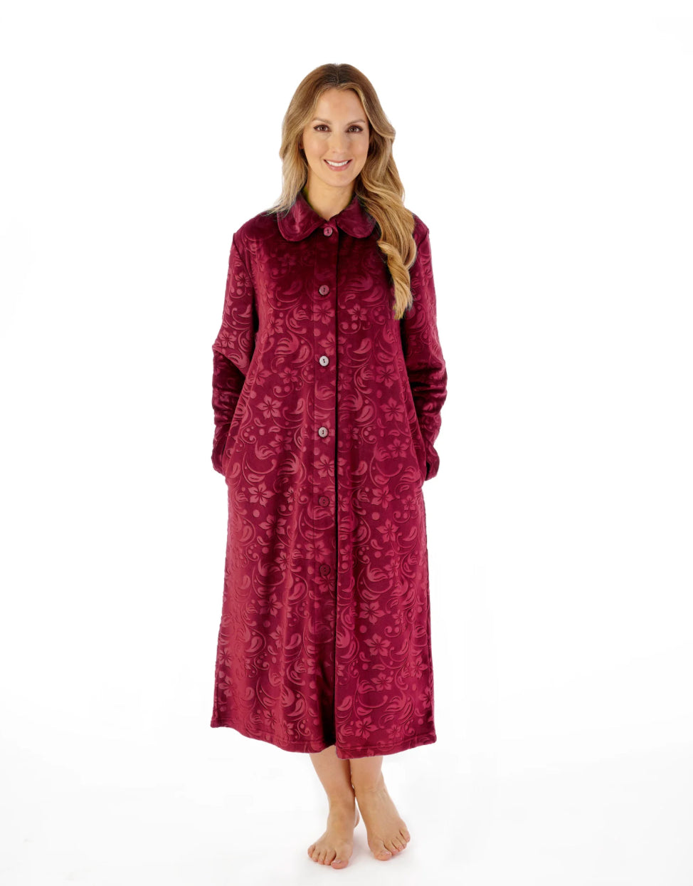 Slenderella 46″ Embossed Crystal Fleece Button Down Housecoat