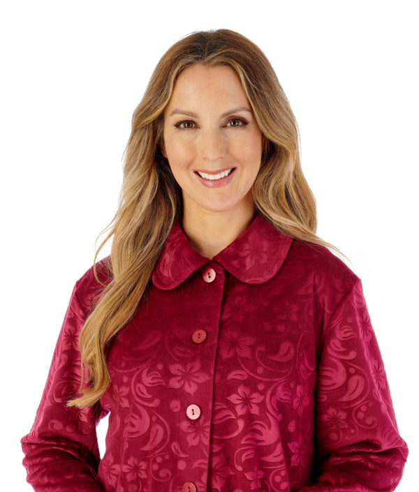 Slenderella 46″ Embossed Crystal Fleece Button Down Housecoat