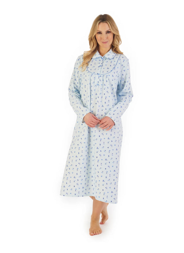 Slenderella Floral Printed Luxury Flannel Nightdress – Cozy 45" Long-Sleeve Sleepwear