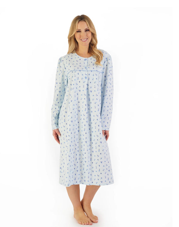 Slenderella Floral-Print Luxury Flannel Nightdress – 43″ Classic Warmth &amp; Comfort