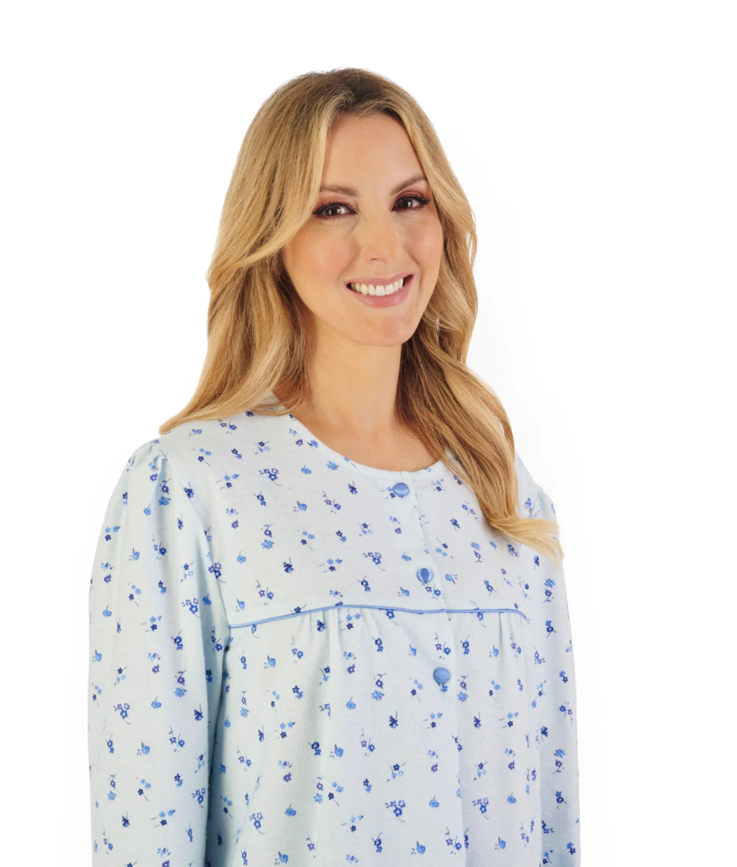 Slenderella Floral-Print Luxury Flannel Nightdress – 43″ Classic Warmth & Comfort