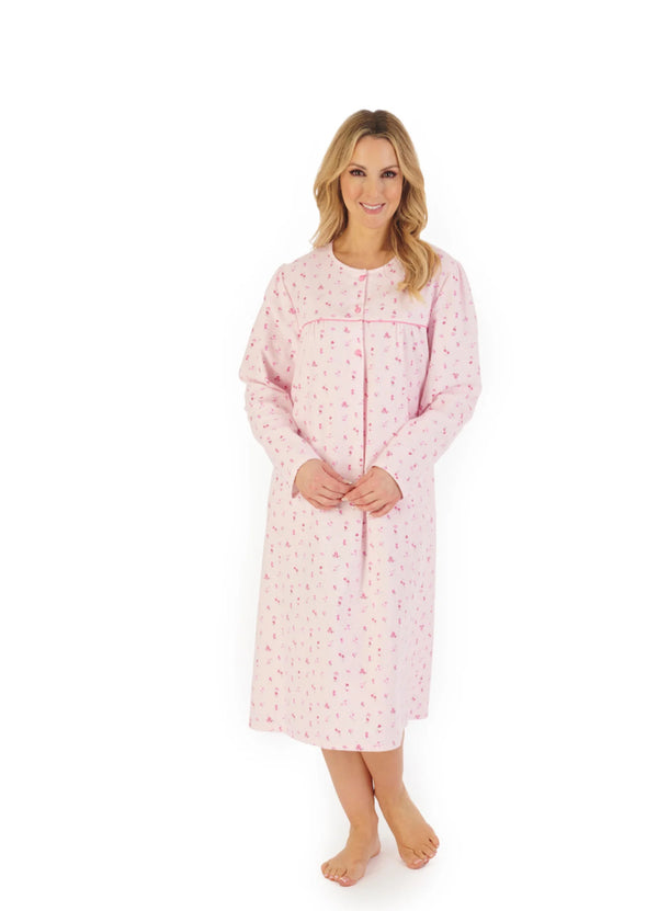 Slenderella Floral-Print Luxury Flannel Nightdress – 43″ Classic Warmth &amp; Comfort