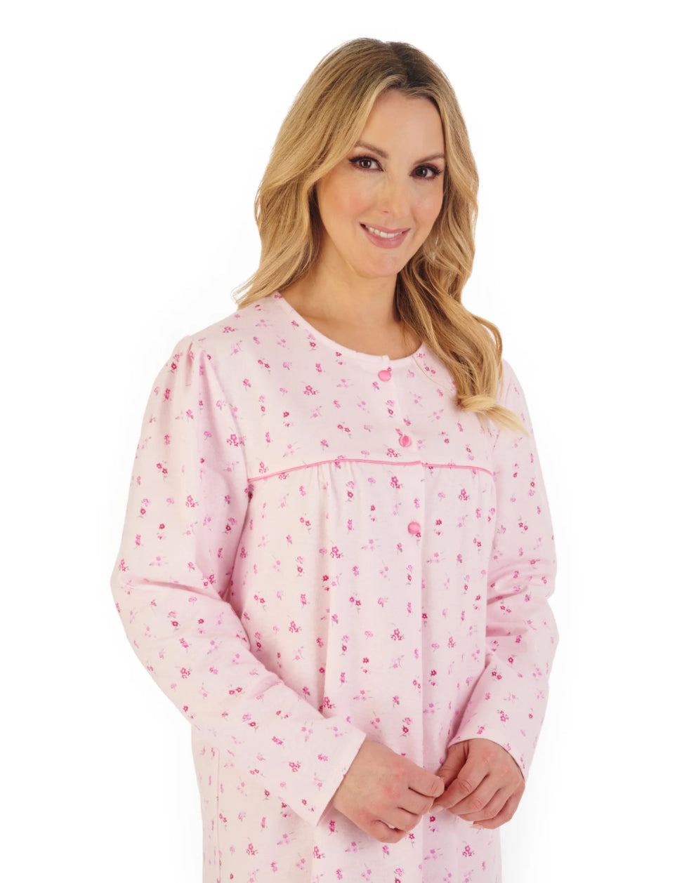 Slenderella Floral-Print Luxury Flannel Nightdress – 43″ Classic Warmth & Comfort