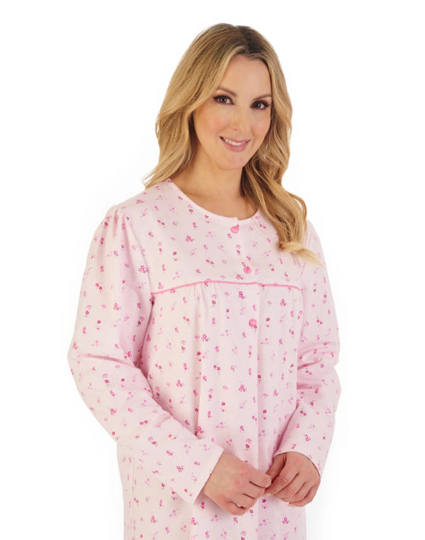 Slenderella Floral-Print Luxury Flannel Nightdress – 43″ Classic Warmth &amp; Comfort