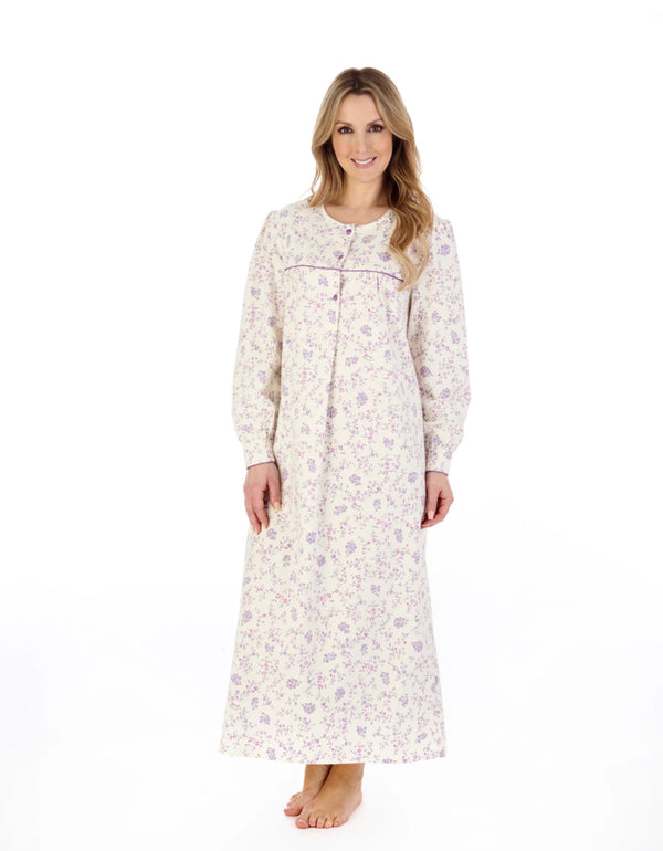 Slenderella 51″ Floral Printed Luxury Flannel Nightdress – Cozy Cotton Comfort for Cold Nights
