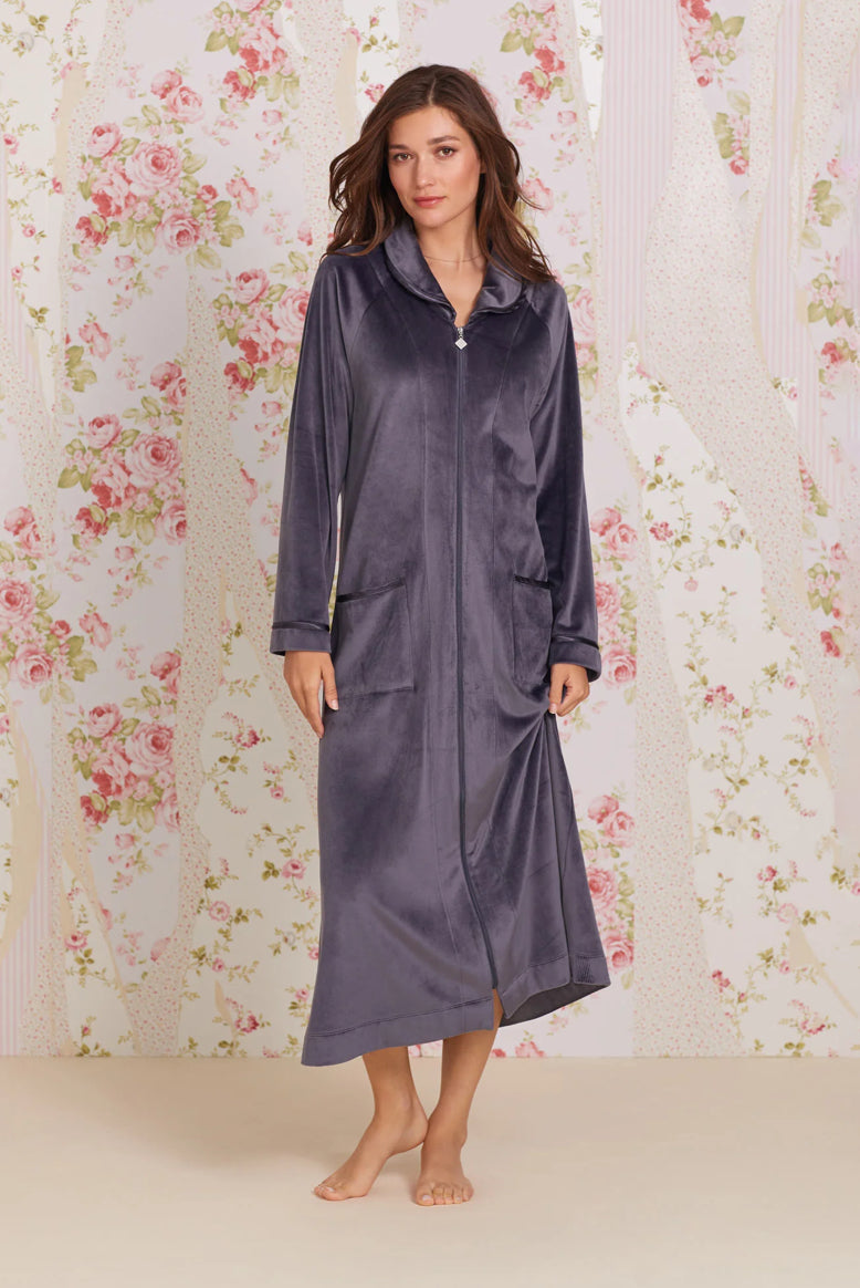 Eileen West Lux Velour Long Zip Robe