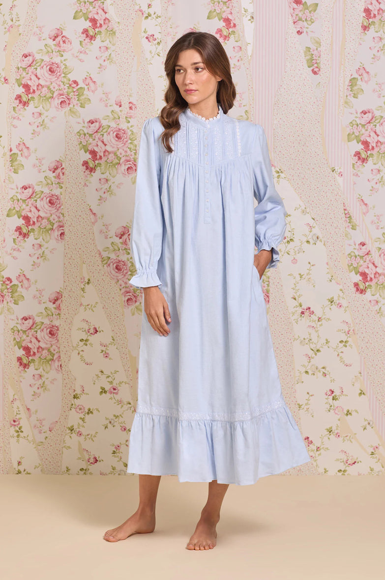 Eileen West Heritage Cotton Flannel Embroidery High Neck Ballet Length Nightgown