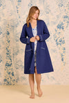Eileen West Classic Navy Cotton Diamond-Quilt Zip Robe