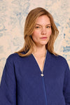 Eileen West Classic Navy Cotton Diamond-Quilt Zip Robe
