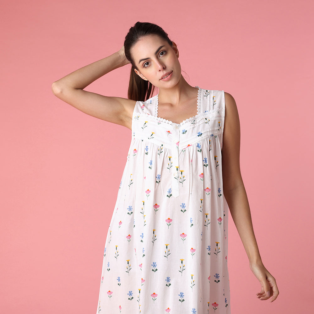 Mahogany 100% Cotton Short Sleeveless Nightgown - June